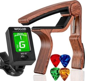 WOGOD Guitar Tuner & Rosewood Capo Clip-On