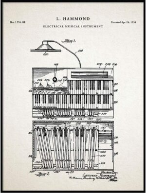 Vintago Hammond B3 Organ Patent Poster QP545
