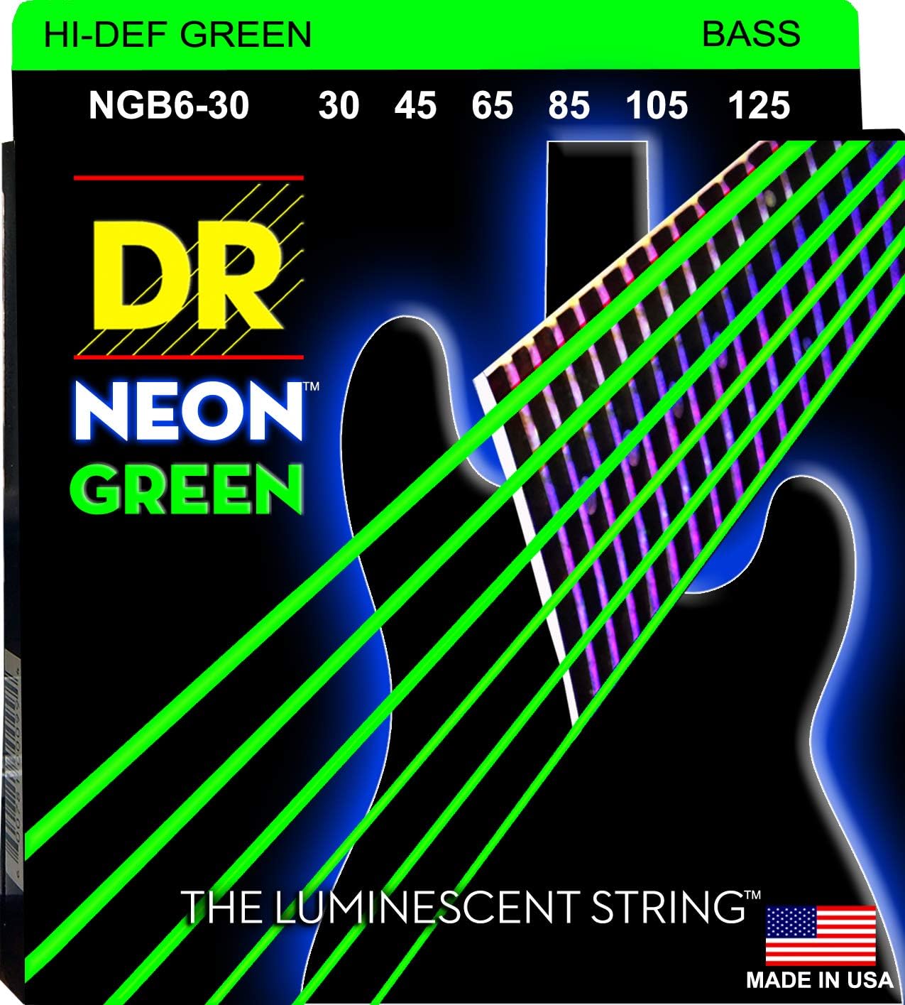 DR Strings Hi-Def Neon Bass Guitar Strings (NGB6-30)