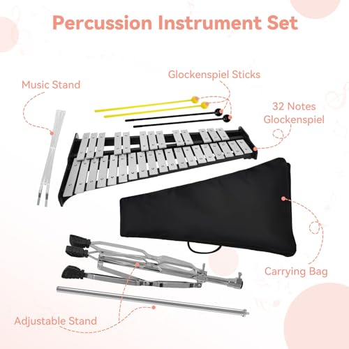 Julymoda 32 Notes Glockenspiel Xylophone Kit With Stand - Image 4