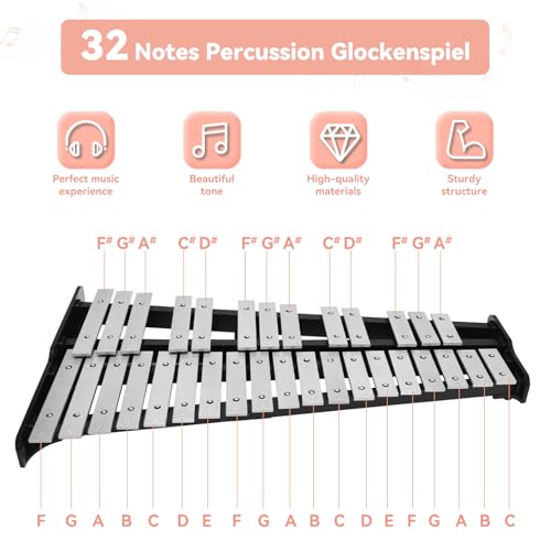 Julymoda 32 Notes Glockenspiel Xylophone Kit With Stand - Image 2
