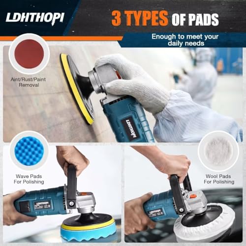 LDHTHOPI 1600W Rotary Buffer Polisher, 7 Variable Speeds - Image 4