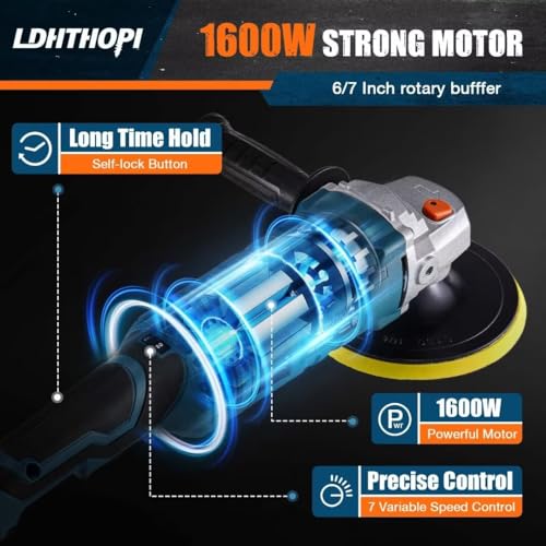 LDHTHOPI 1600W Rotary Buffer Polisher, 7 Variable Speeds - Image 2