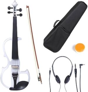 Cecilio Left-Handed Solid Wood Pearl White Electric Violin