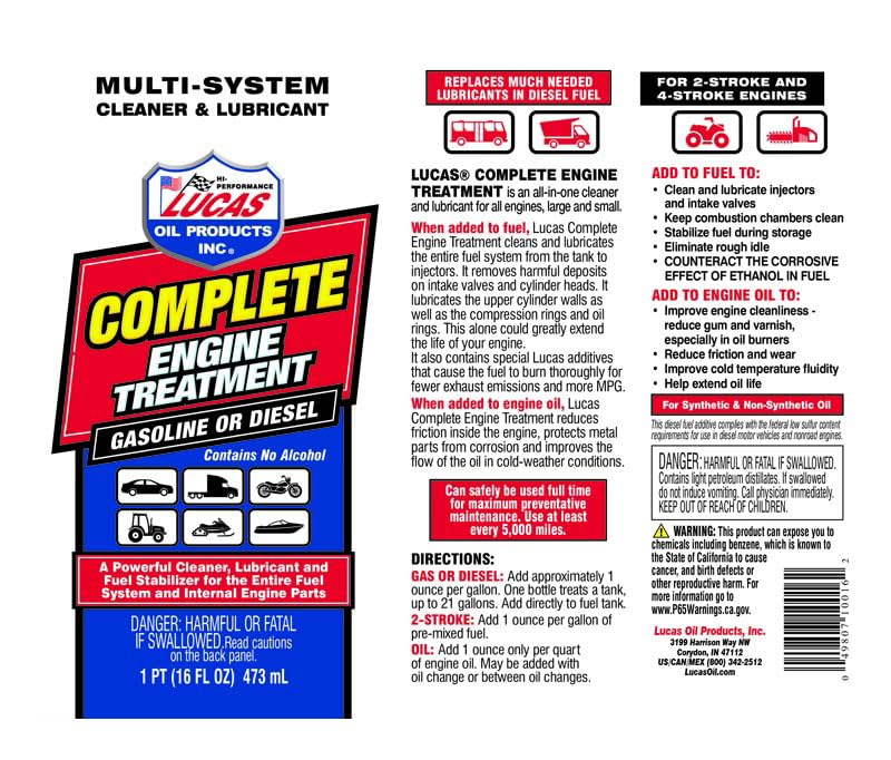 Lucas Oil Complete Engine Treatment - 16 Ounce - Image 2