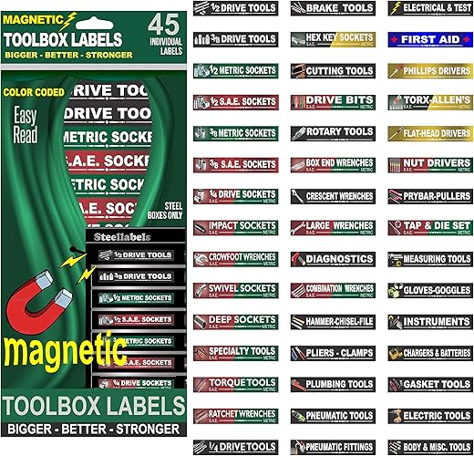 Steellabels Magnetic Tool Box Organizer Labels (Green)
