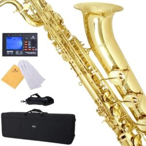 Mendini by Cecilio MBS-30L+92D Yellow Brass E Flat Baritone Saxophone