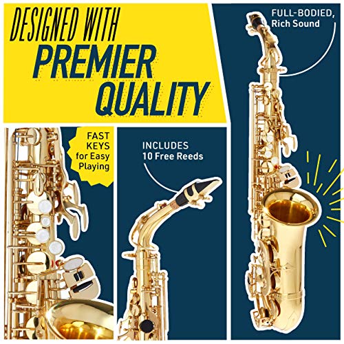 Mendini by Cecilio Eb Alto Saxophone With Accessories - Black & Gold - Image 4