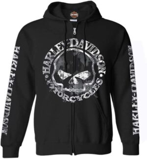Harley-Davidson Men's Zippered Sweatshirt Jacket, Willie G Skull 30296647