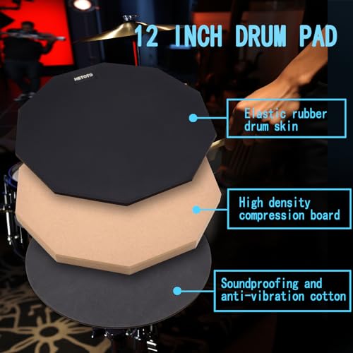 METOTO Snare Drum Practice Pad Kit, 12-Inch Set - Image 2