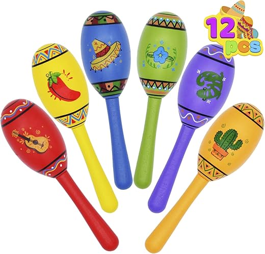 JOYIN Mini Wooden Fiesta Maracas 6 Designs