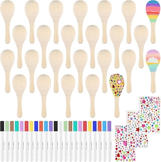 PLULON Mini Wooden Maracas With Painting Tools