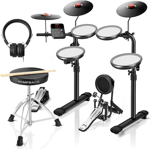 HAMPBACK MK-0 PRO Electric Drum Set With 7'' Mesh Pads