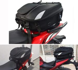 JFG RACING Motorcycle Seat/Tail Bag – Waterproof Helmet Storage