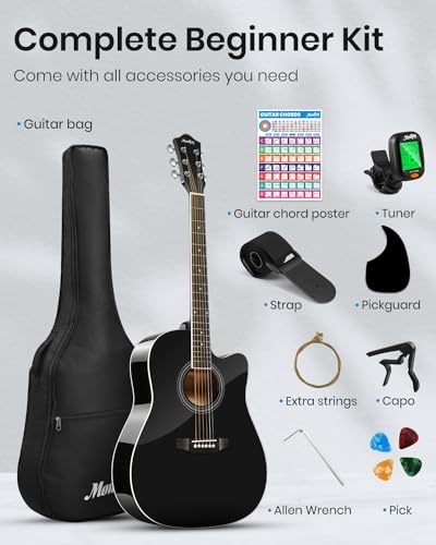 Moukey 41" Acoustic Guitar With Accessories - Black - Image 2