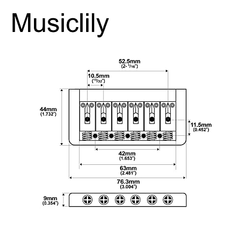 Musiclily Fixed Hardtail Bridge For 6 String Guitar, Black - Image 2