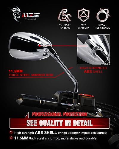 MZS Chrome Universal Motorcycle Rear View Mirrors - Image 3