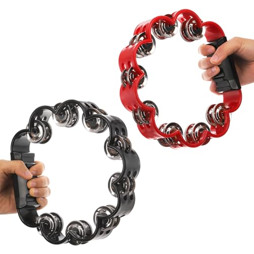 Okllen Double Row Handheld Tambourine, Red & Black - Image 3