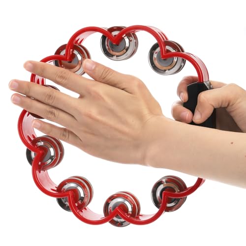 Okllen Double Row Handheld Tambourine, Red & Black - Image 5
