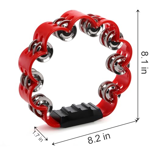 Okllen Double Row Handheld Tambourine, Red & Black - Image 2