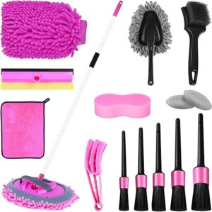 HORDALOR Pink 62″ Car Wash Brush Set