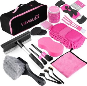 Viewsun Pink Car Cleaning Kit, 19PCS Detailing Set