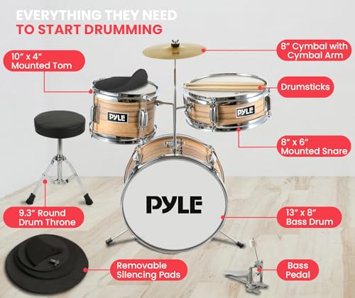 Pyle Kids Drum Set, 3 Piece Junior Kit - Image 4