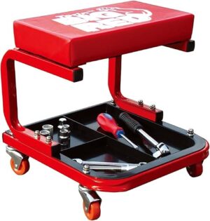 BIG RED Red Rolling Creeper Garage Seat: Padded Stool