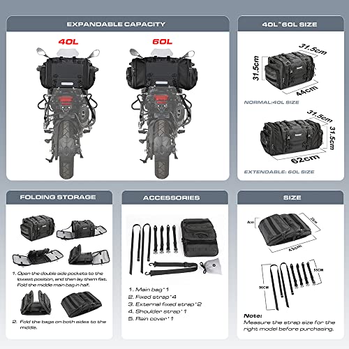 Rhinowalk Expandable Motorcycle Tail Bag 60L, Waterproof - Image 2