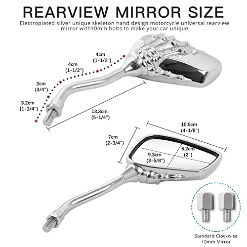 Rich Choices 8mm/10mm Motorcycle Skull Rearview Mirrors - Image 4