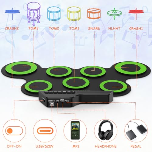 Rocktata Electronic Drum Set, 7 Pad Roll-up Kit - Image 4