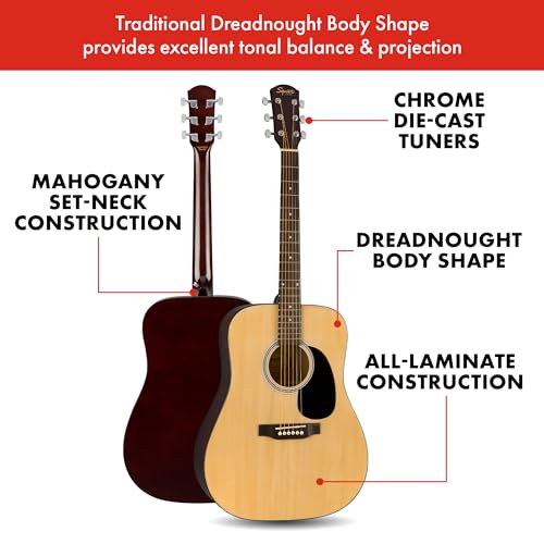 Squier SA-150 Acoustic Guitar, Glossed Natural Finish - Image 3