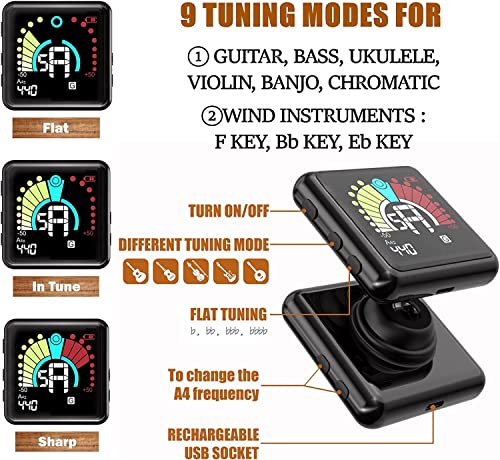Ssllretu Rechargeable Clip-On Guitar Tuner With Metronome - Image 2