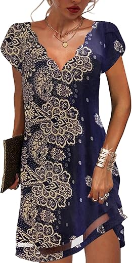kipfall Summer Dresses Petal Short Sleeve V-Neck