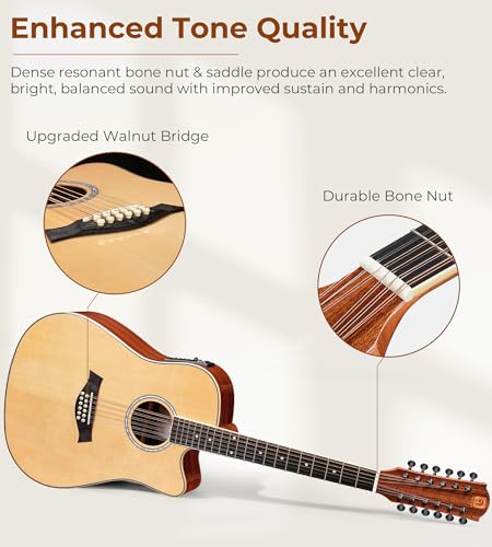 Vangoa 12 String Acoustic Electric Guitar, Natural - Image 3