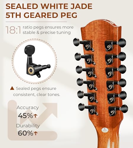 Vangoa 12 String Acoustic Electric Guitar, Natural - Image 4