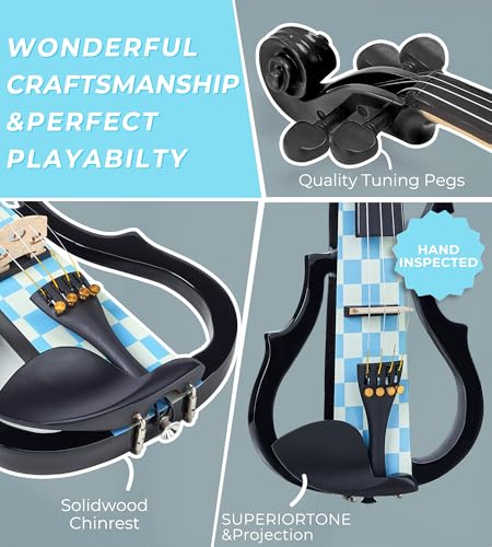 Vangoa Electric Violin Kit For Beginners, Blue - Image 4