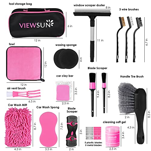 Viewsun Pink Car Cleaning Kit, 19PCS Detailing Set - Image 2