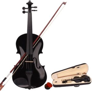 CooFel Violin Fiddle Full Size with Case (4/4, Black)