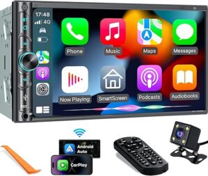SJOYBRING Wireless Double Din Car Stereo with Carplay