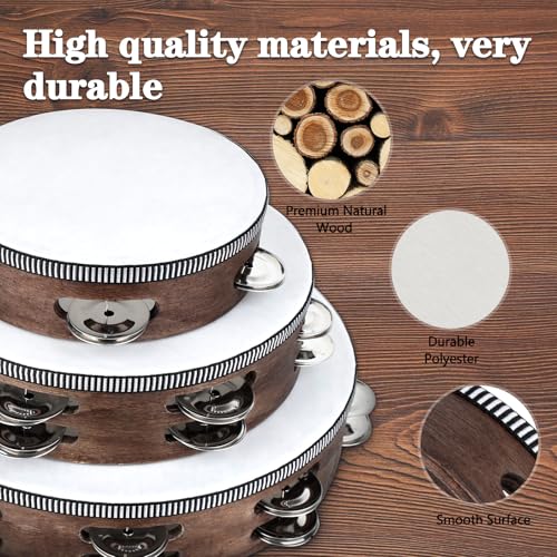 Wirmevi 3 PCS Wooden Hand Held Tambourine - Image 2