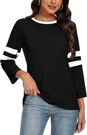 Sunidol Women’s 3/4 Sleeve Patchwork Striped Blouse