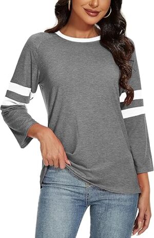 Sunidol Women's 3/4 Sleeve Patchwork Striped Blouse