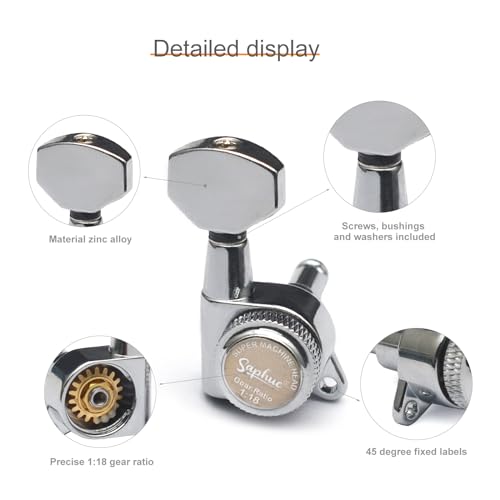 SAPHUE 6R Guitar Locking Tuners 1:18 Chrome - Image 2