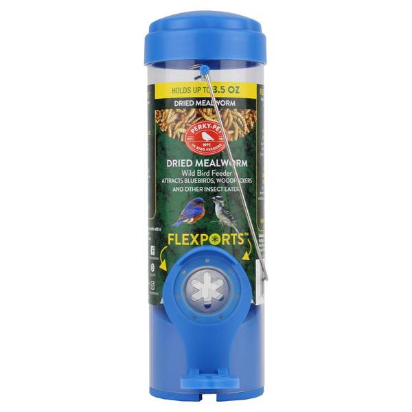 Perky-Pet Dried Mealworm Bird Feeder 3.5 oz, Patented Flexports for Optimal Angles