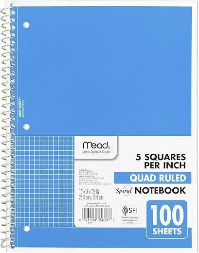 Mead 1-Subject Graph Ruled Spiral Notebook, Blue