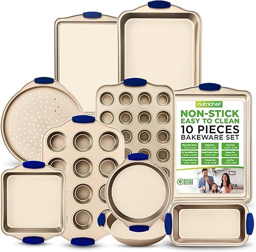 NutriChef 10-Piece Nonstick Bakeware Set with Silicone Handles