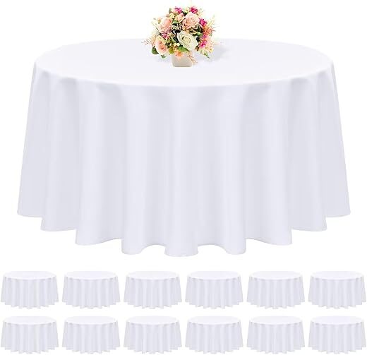 REWOMC 12 Pack 90-Inch White Polyester Tablecloths