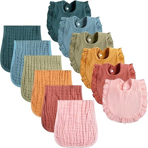 Newcotte 12 Pcs Baby Muslin Bibs Set