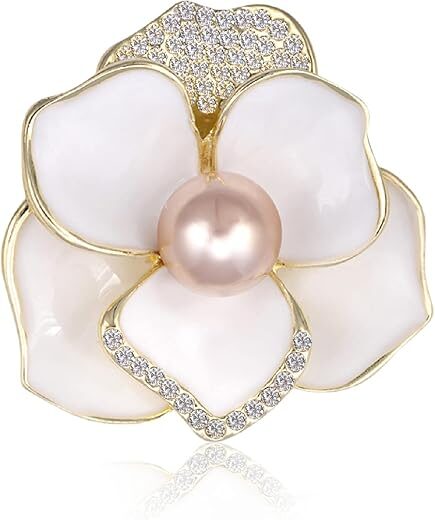 Yeap Yeap White Pearl Flower Austrian Rhinestone Brooch